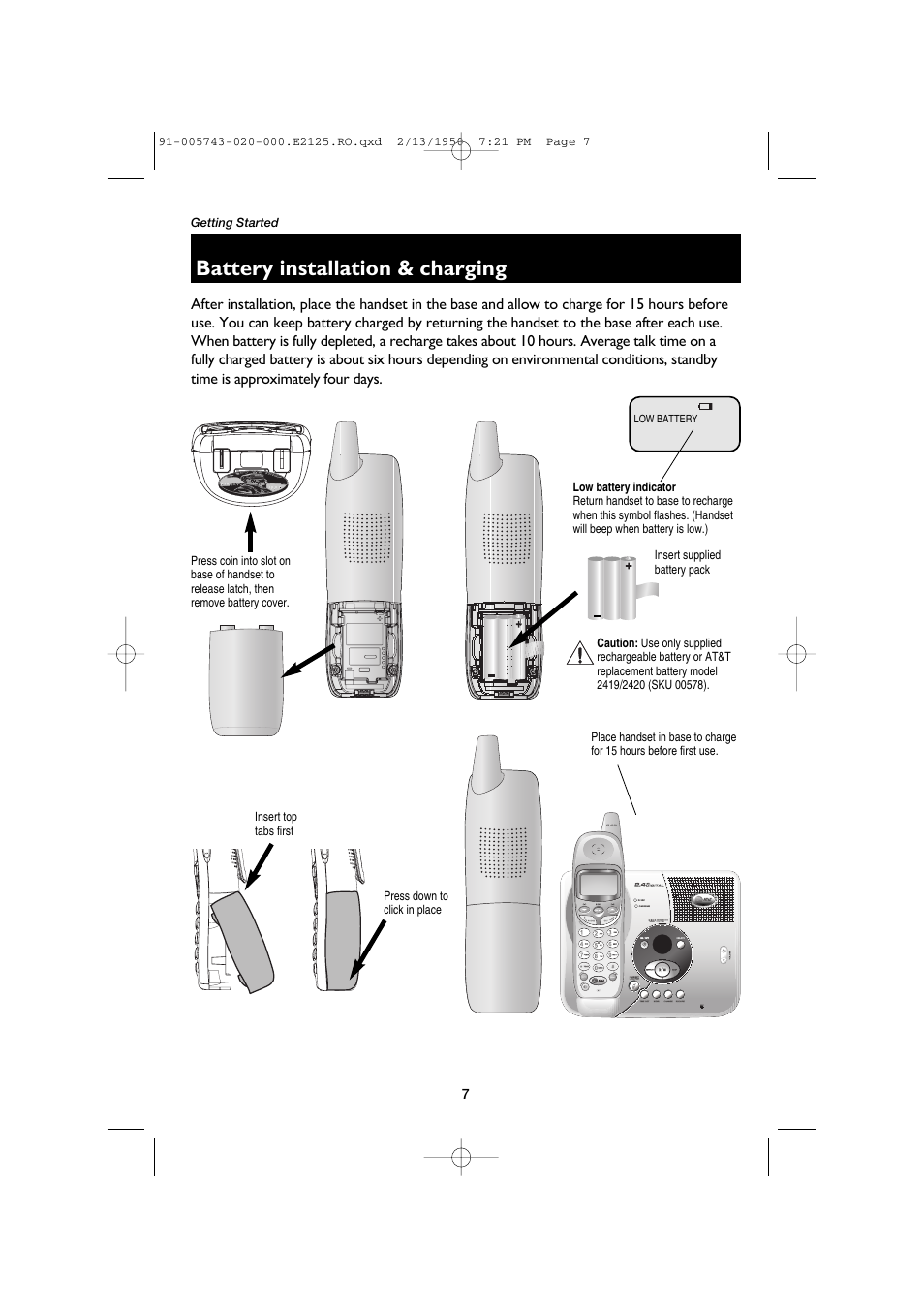 Battery installation & charging | AT&T E2125 User Manual | Page 9 / 37