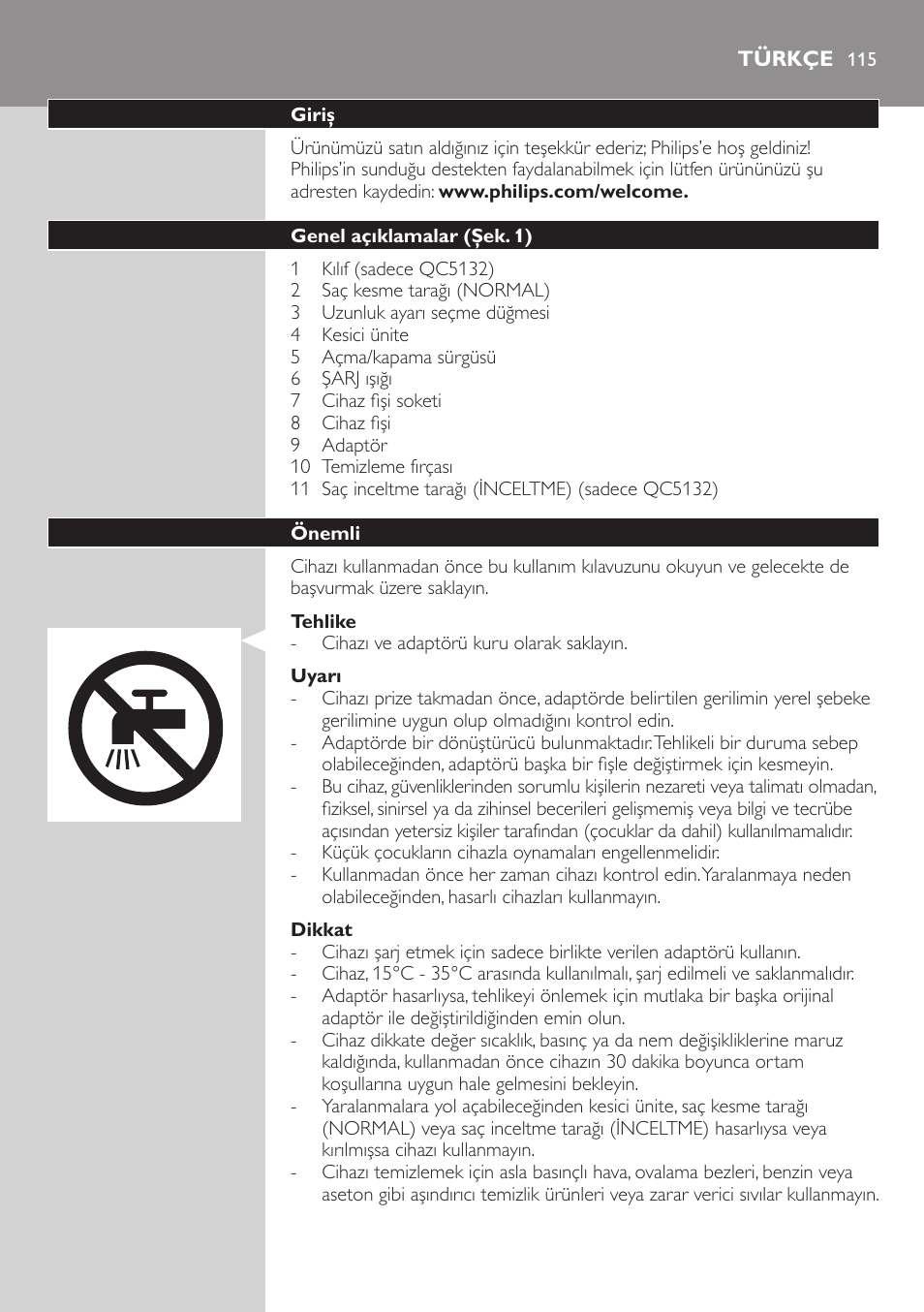 Türkçe | Philips tondeuse cheveux familiale User Manual | Page 115 / 126