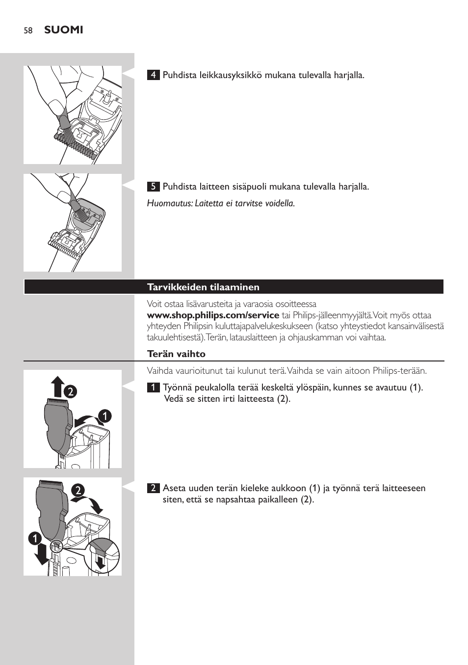 Philips tondeuse cheveux familiale User Manual | Page 58 / 126