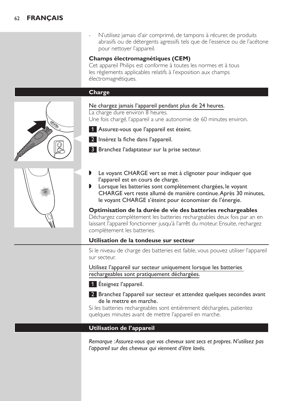 Philips tondeuse cheveux familiale User Manual | Page 62 / 126