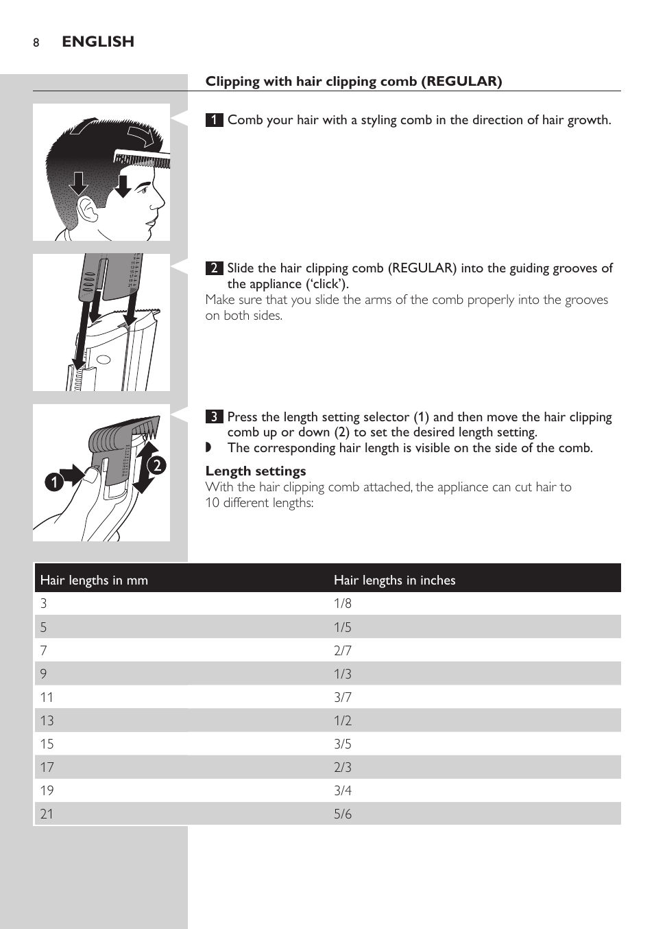 Philips tondeuse cheveux familiale User Manual | Page 8 / 126