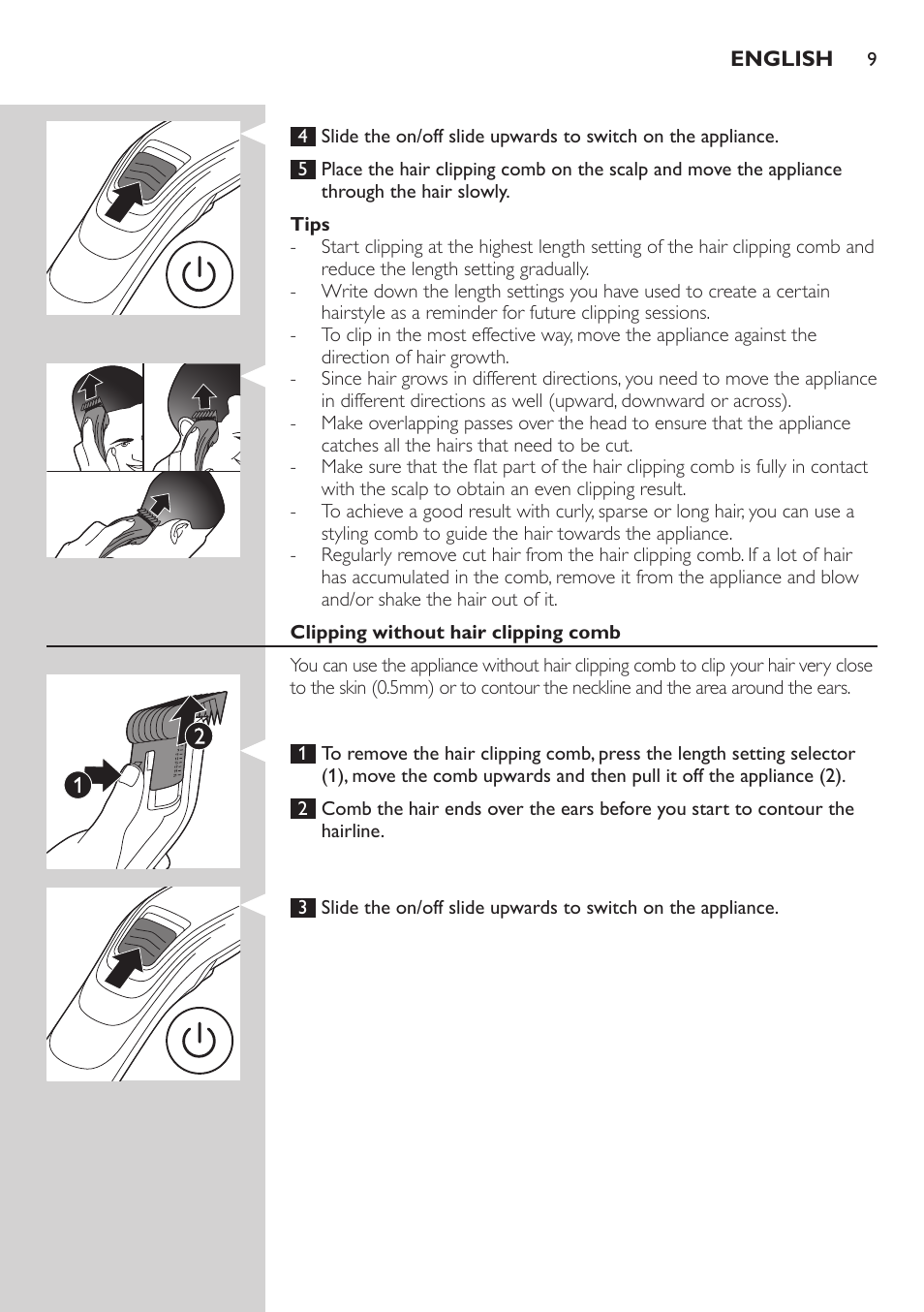 Philips tondeuse cheveux familiale User Manual | Page 9 / 126