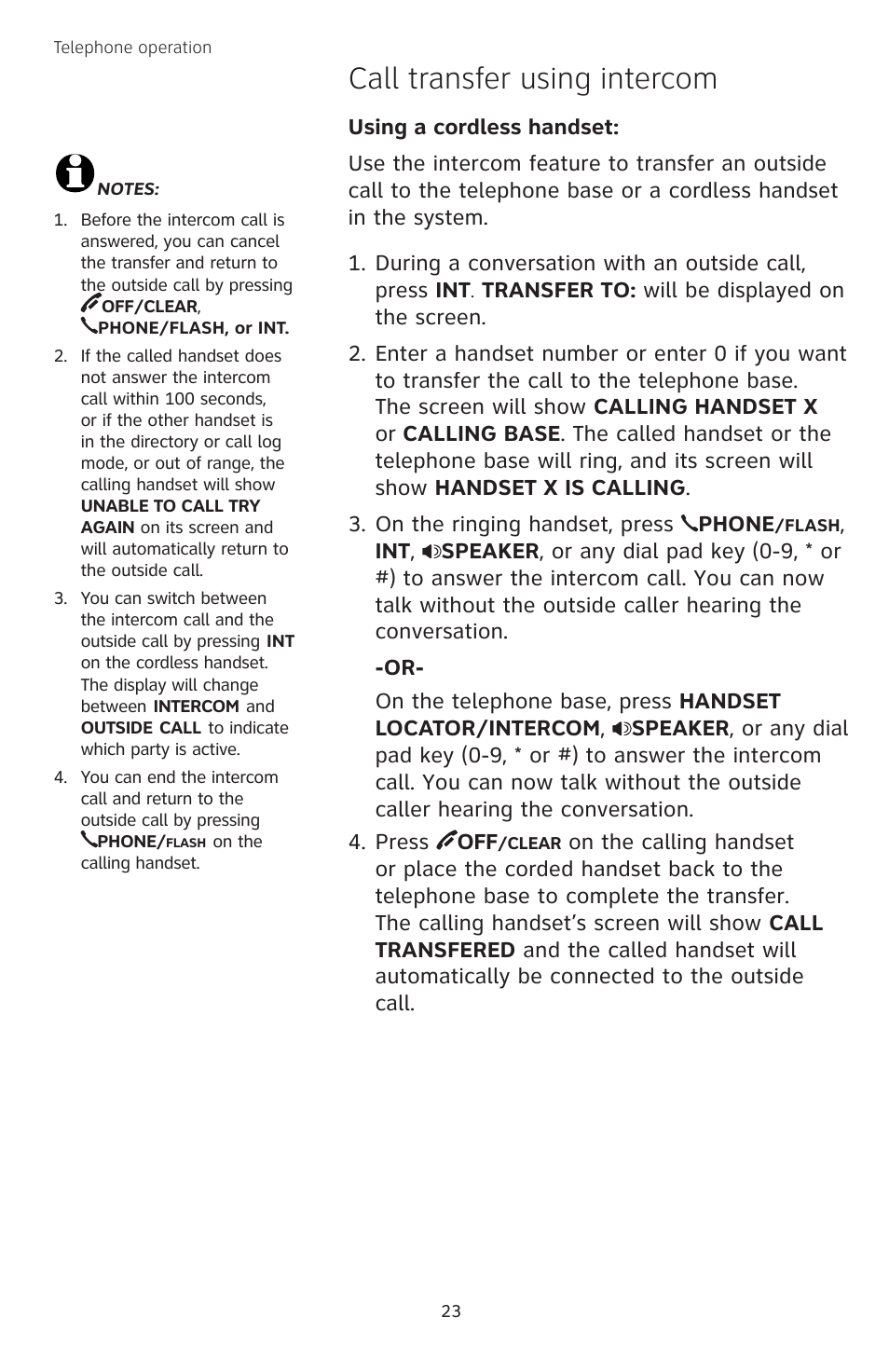 Call transfer using intercom | AT&T TL74458 User Manual | Page 28 / 97