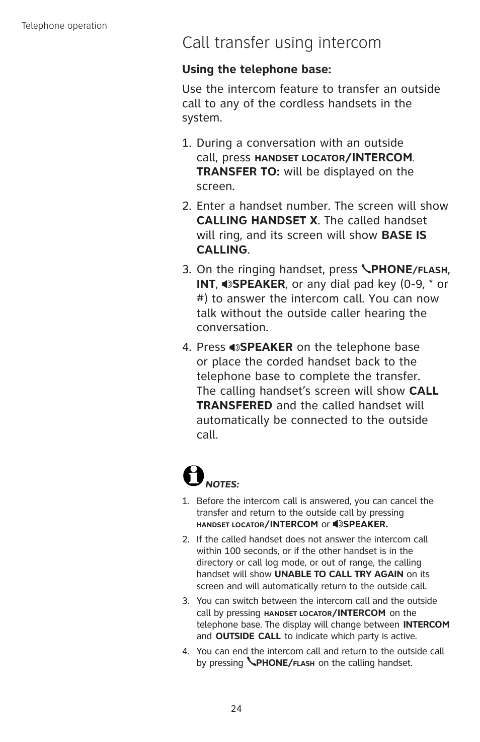 Call transfer using intercom | AT&T TL74458 User Manual | Page 29 / 97