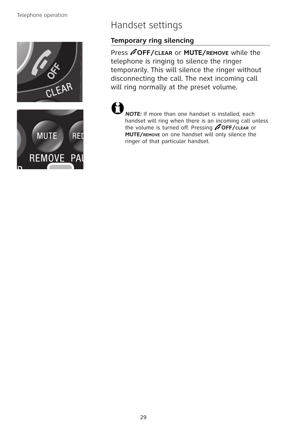 Temporary ring silencing, Handset settings | AT&T TL74458 User Manual | Page 34 / 97