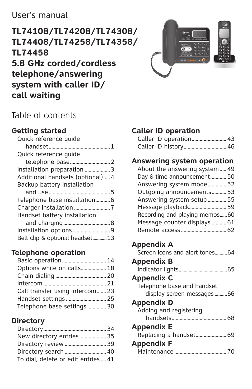 AT&T TL74458 User Manual | Page 4 / 97