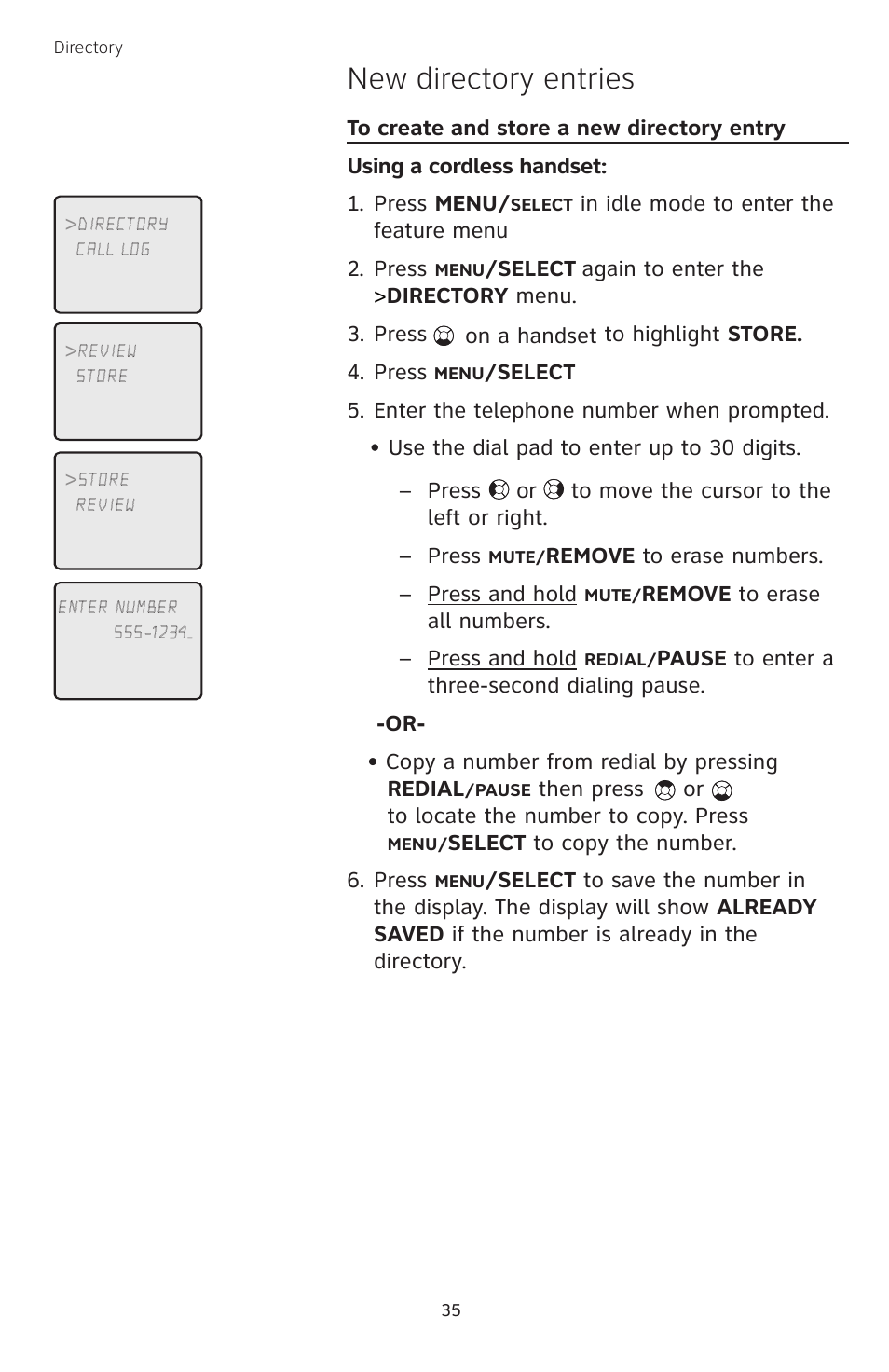 New directory entries, To create and store a new directory entry | AT&T TL74458 User Manual | Page 40 / 97
