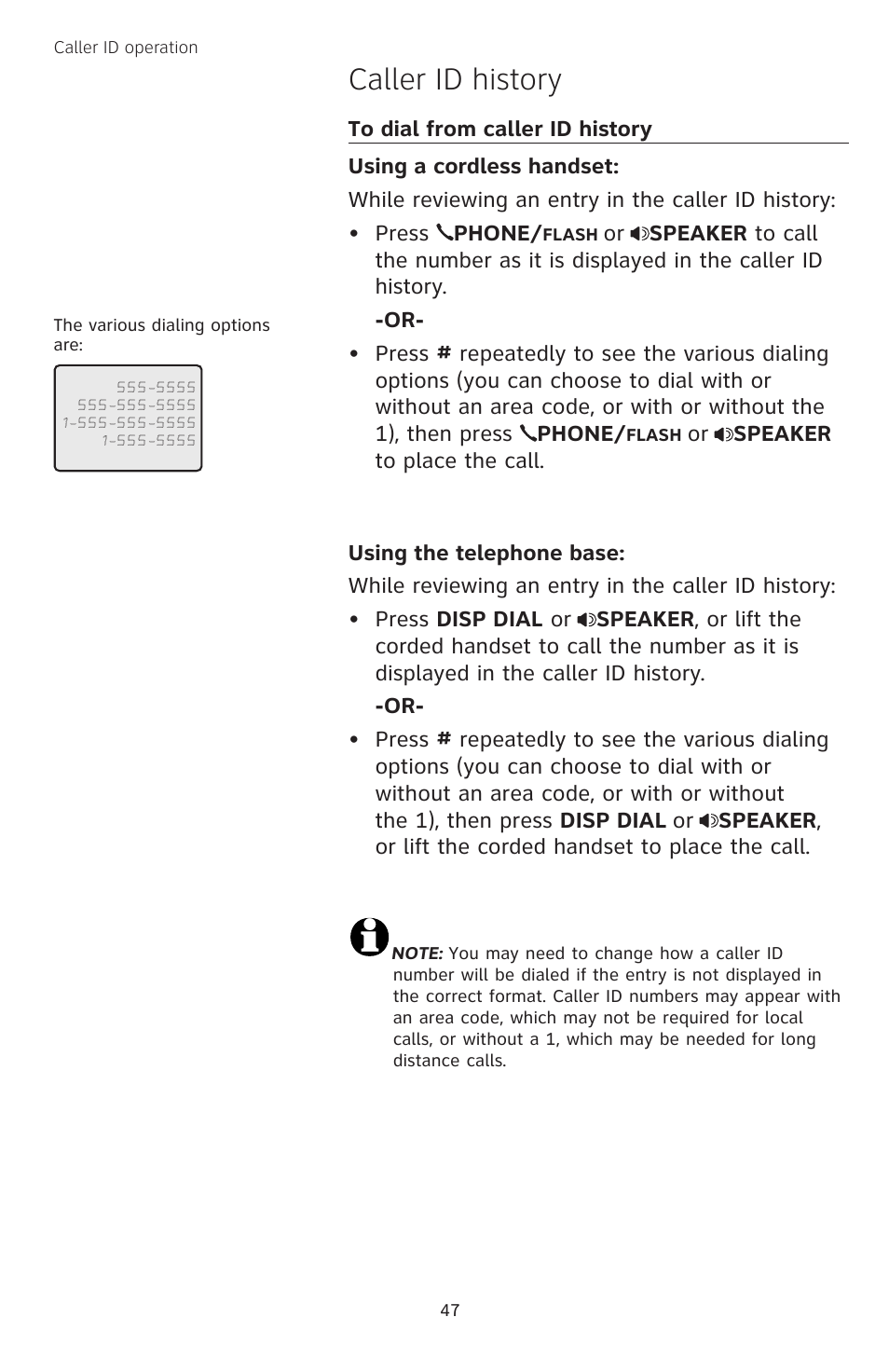 To dial from caller id history, Caller id history | AT&T TL74458 User Manual | Page 52 / 97