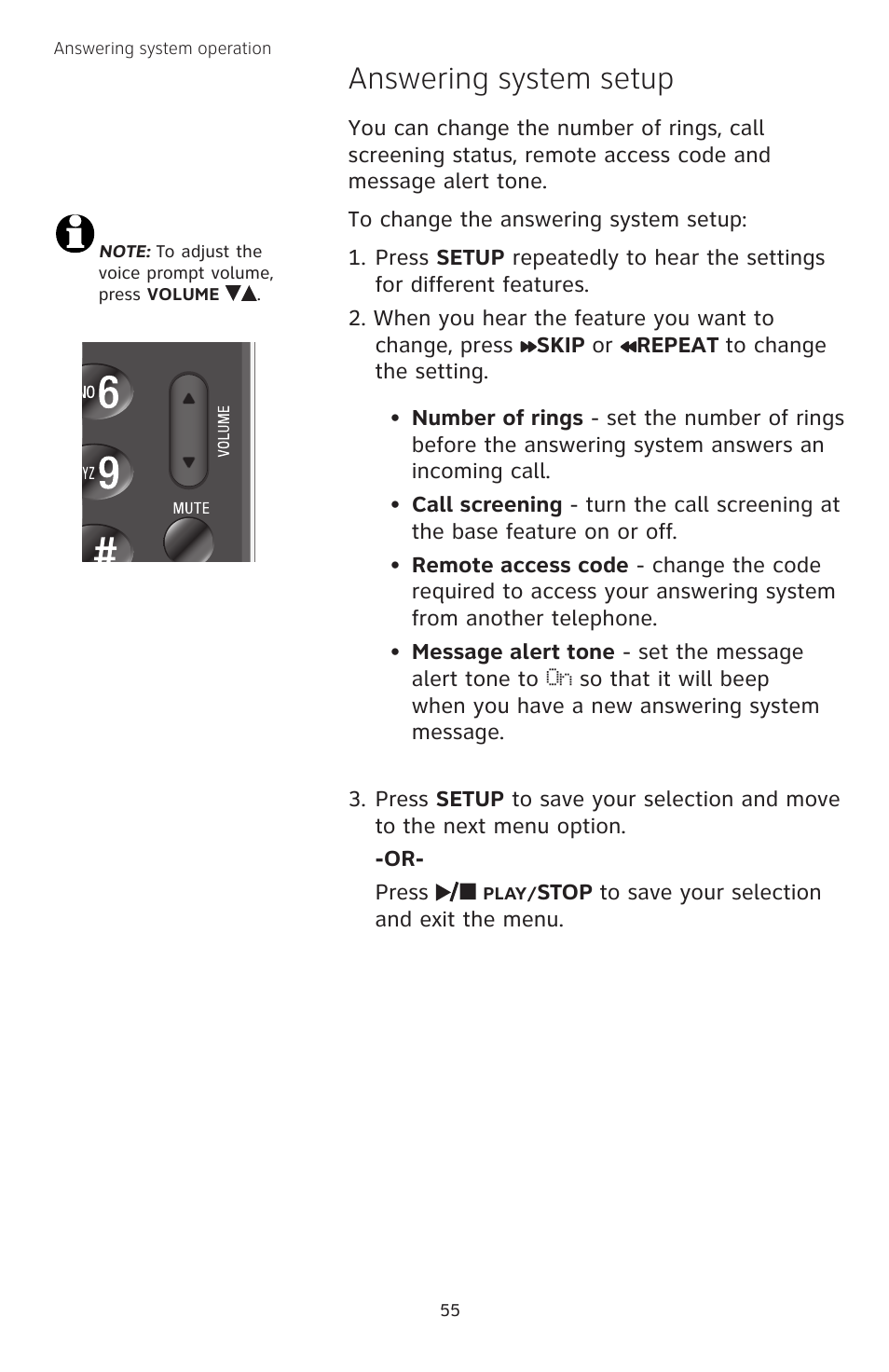 Answering system setup | AT&T TL74458 User Manual | Page 60 / 97