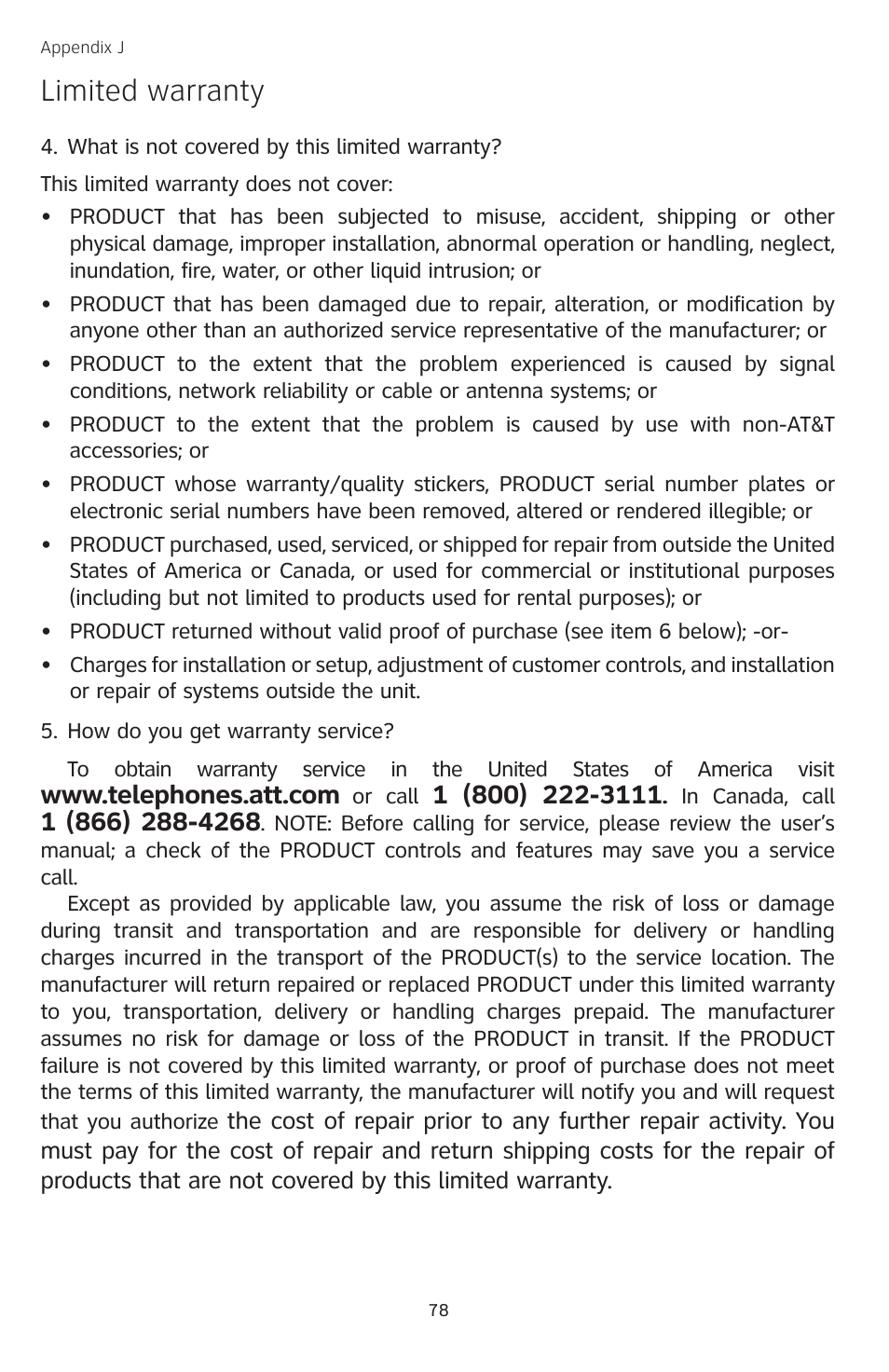 Limited warranty | AT&T TL74458 User Manual | Page 83 / 97