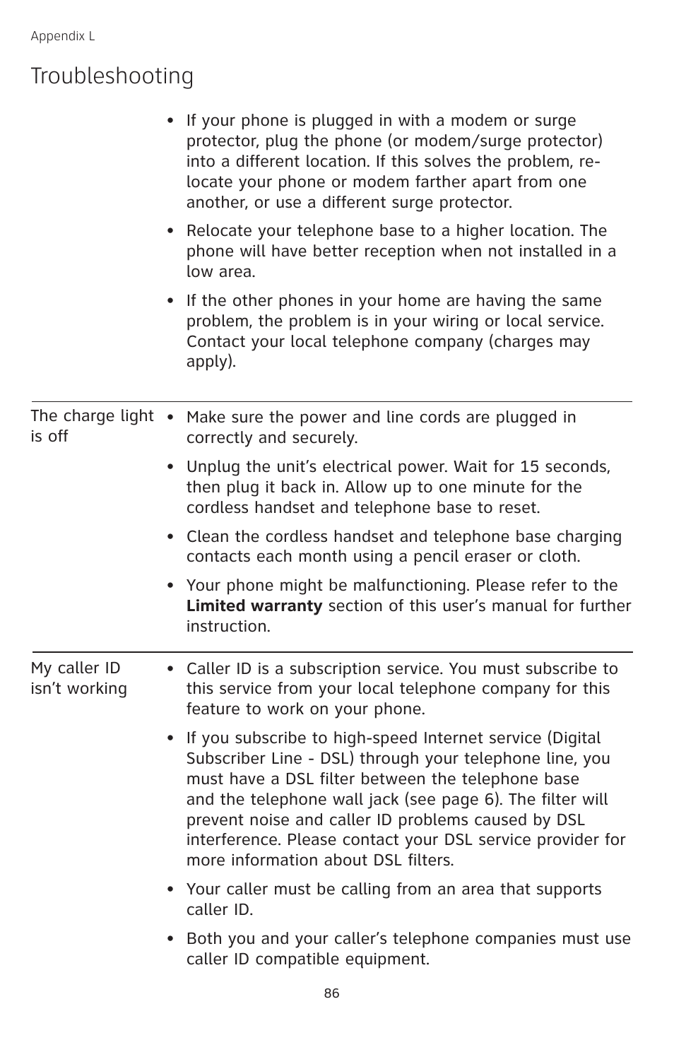 Troubleshooting | AT&T TL74458 User Manual | Page 91 / 97