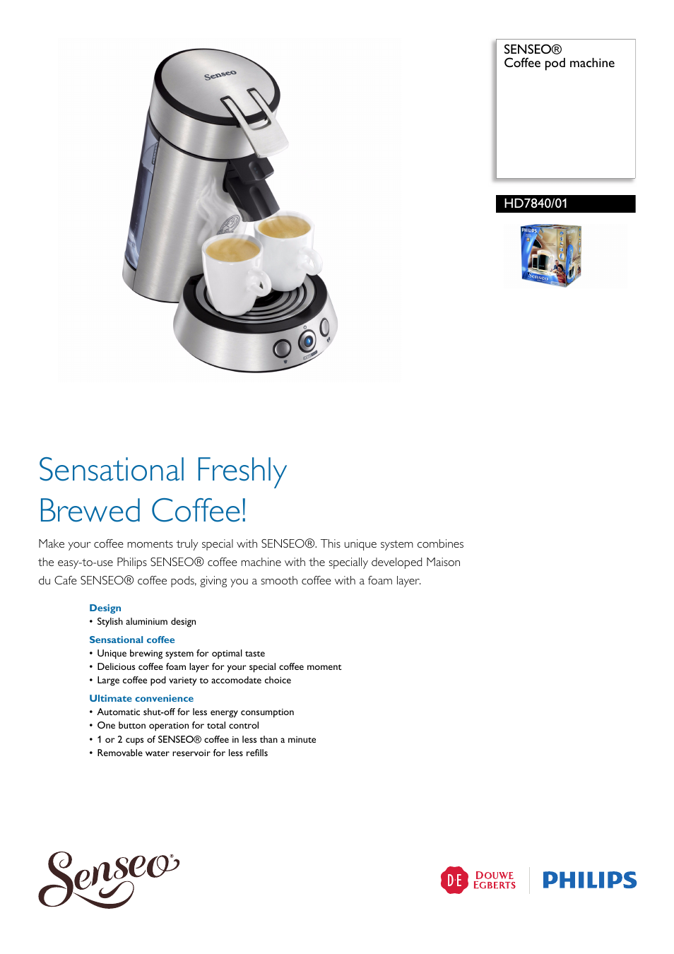 Philips SENSEO® Machine à café à dosettes User Manual | 2 pages