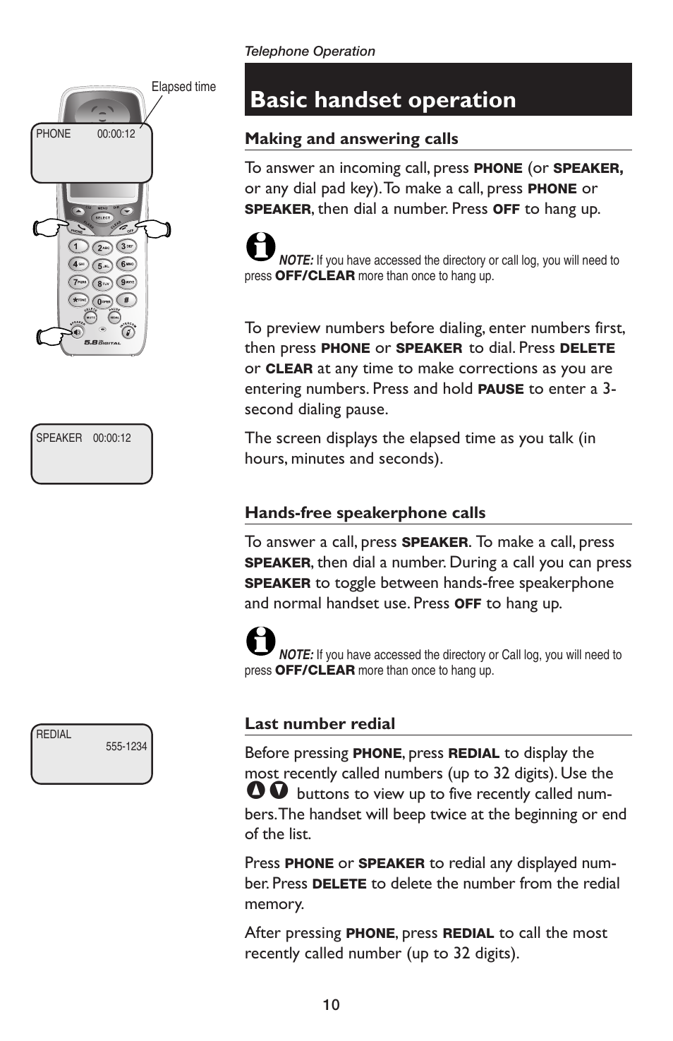 Basic handset operation | AT&T E5654B User Manual | Page 12 / 61