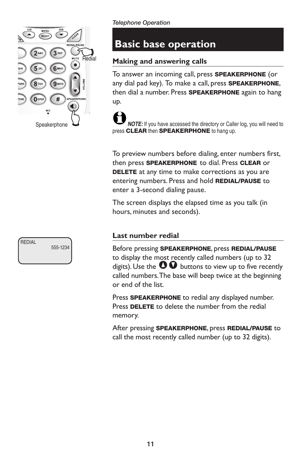 Basic base operation | AT&T E5654B User Manual | Page 13 / 61