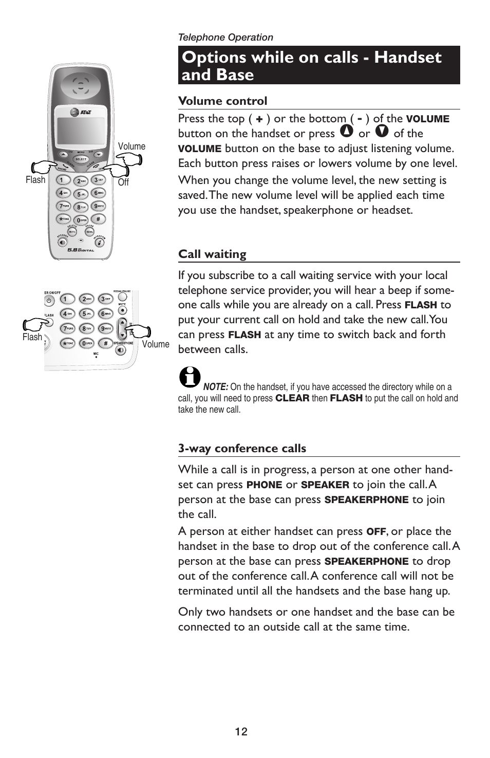 Options while on calls - handset and base | AT&T E5654B User Manual | Page 14 / 61