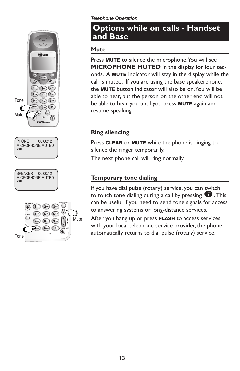 Options while on calls - handset and base | AT&T E5654B User Manual | Page 15 / 61