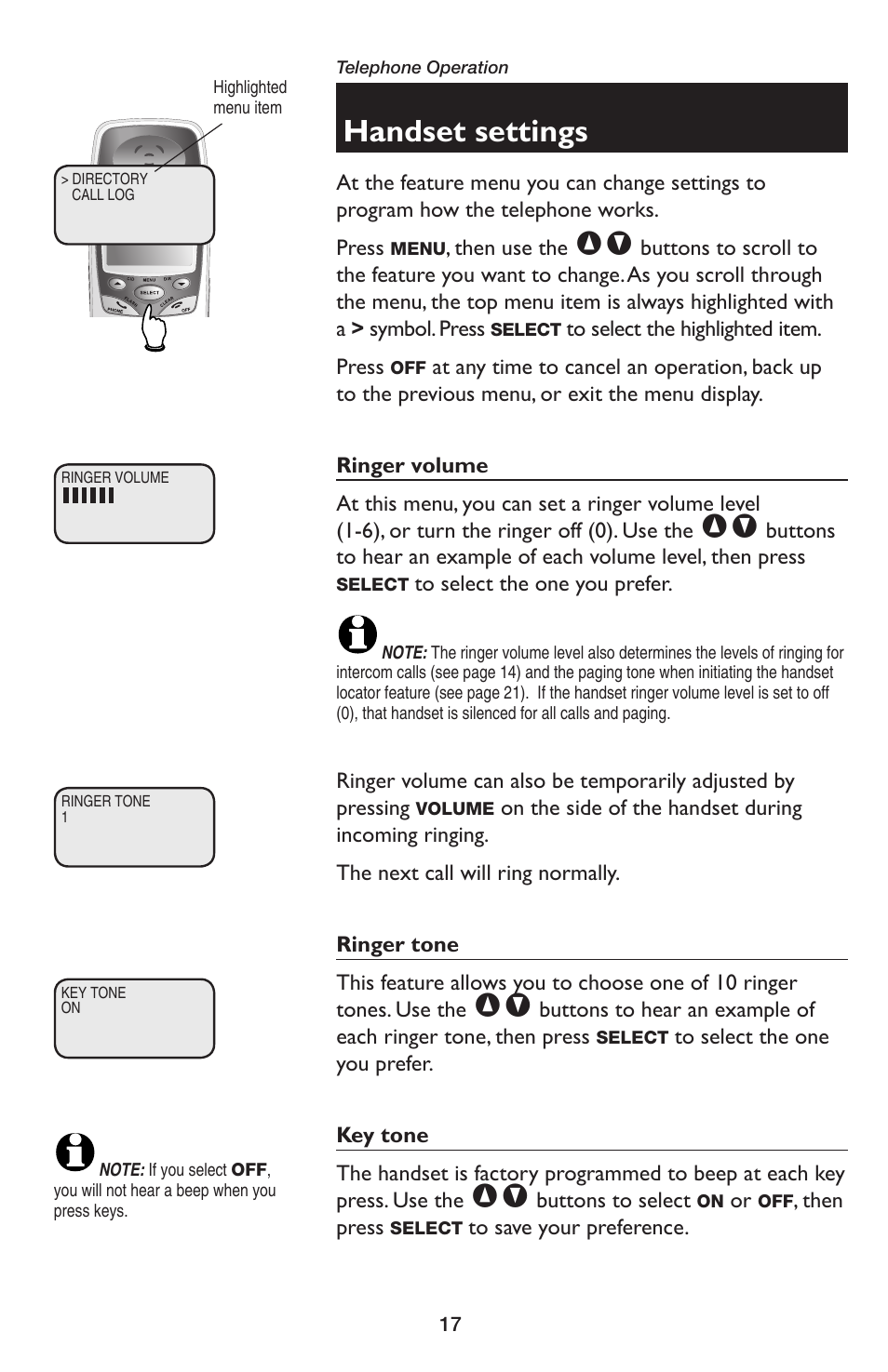 Handset settings | AT&T E5654B User Manual | Page 19 / 61