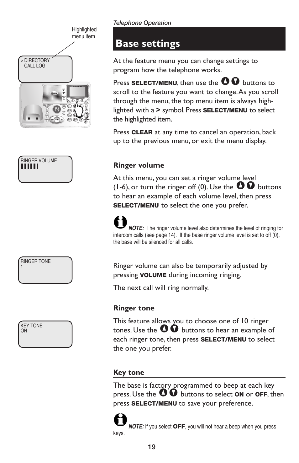 Base settings | AT&T E5654B User Manual | Page 21 / 61