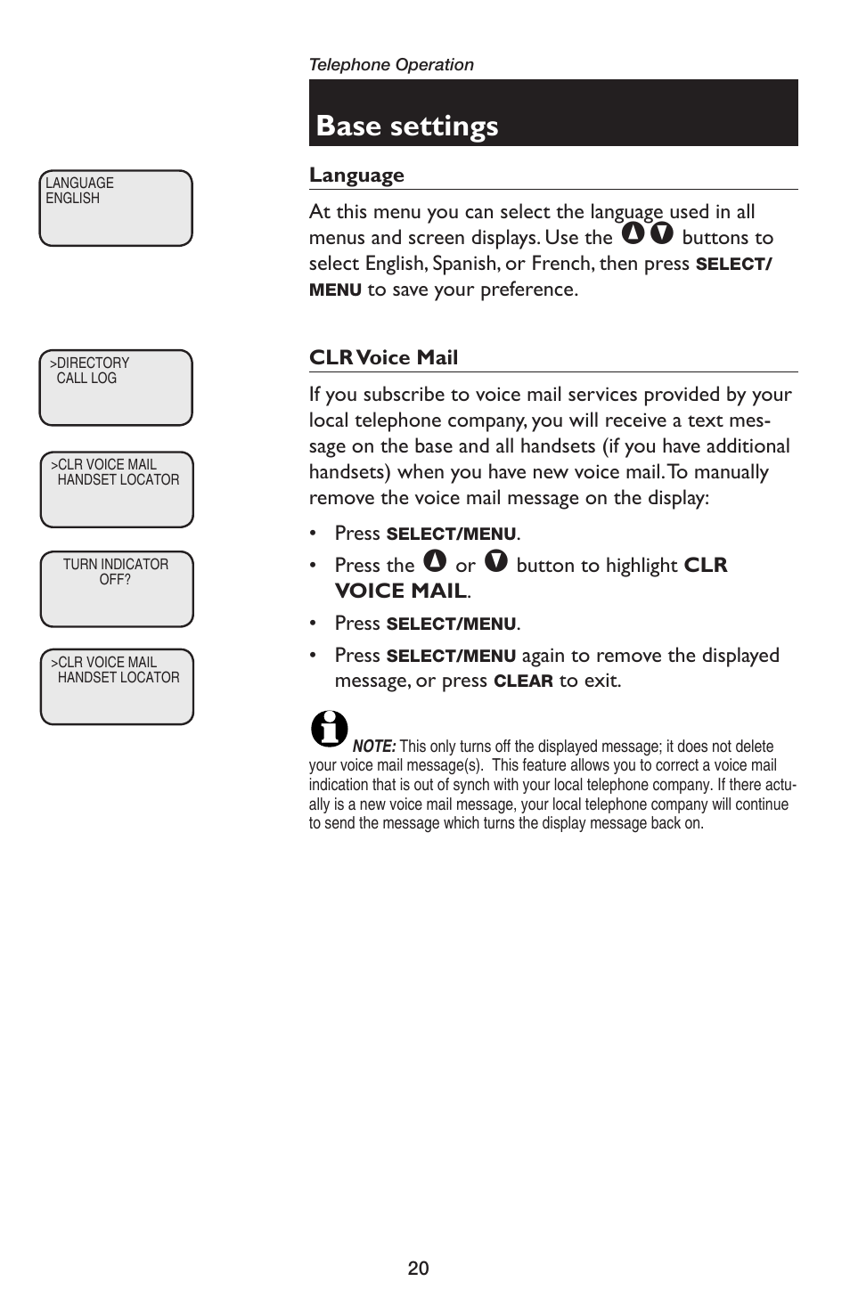 Base settings | AT&T E5654B User Manual | Page 22 / 61