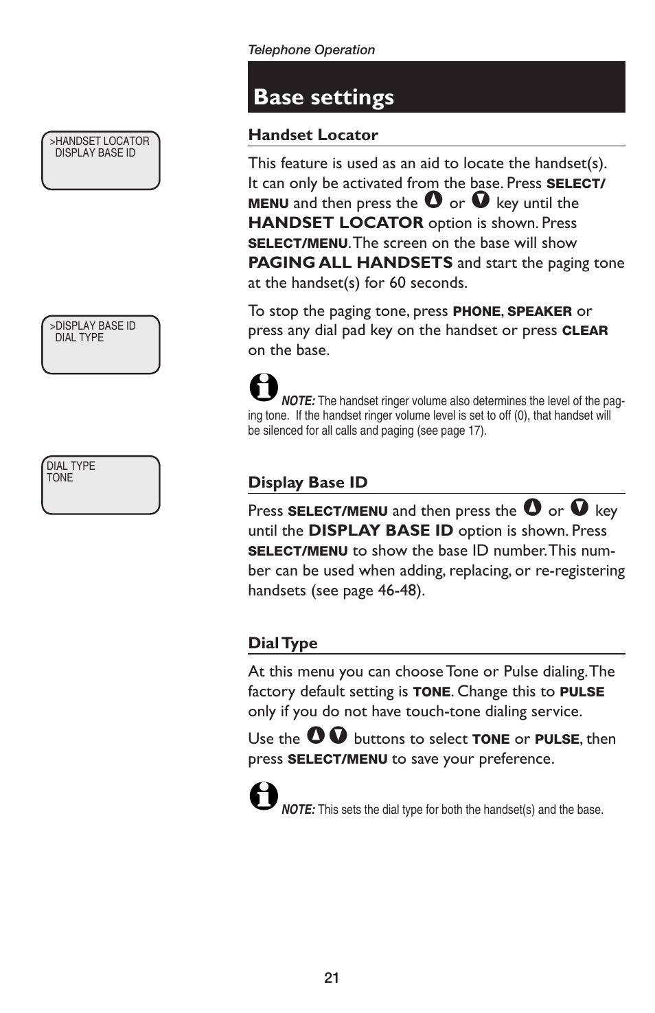 Base settings | AT&T E5654B User Manual | Page 23 / 61