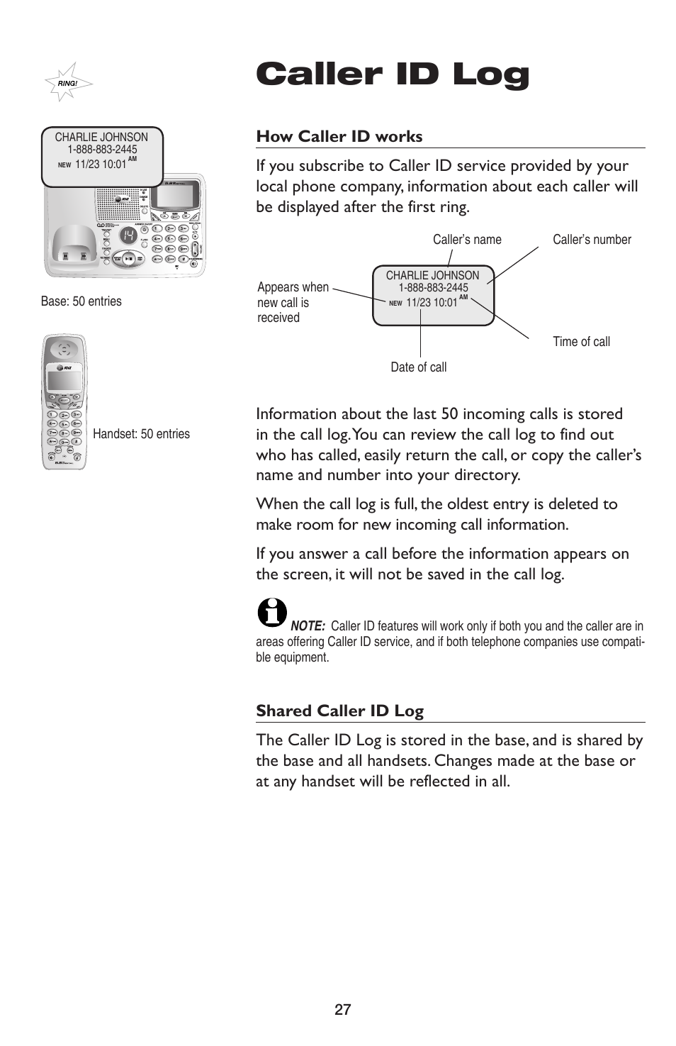 Caller id log | AT&T E5654B User Manual | Page 29 / 61