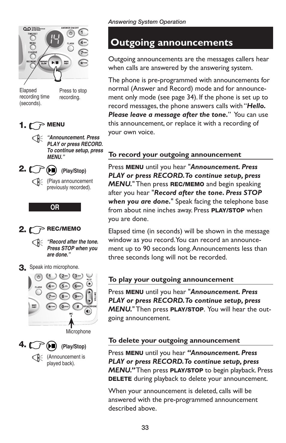 Outgoing announcements | AT&T E5654B User Manual | Page 35 / 61