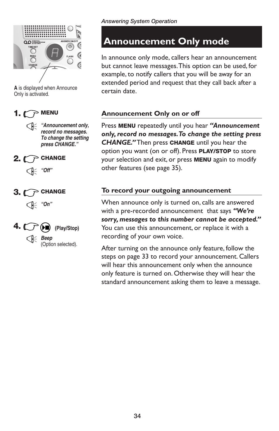 Announcement only mode | AT&T E5654B User Manual | Page 36 / 61
