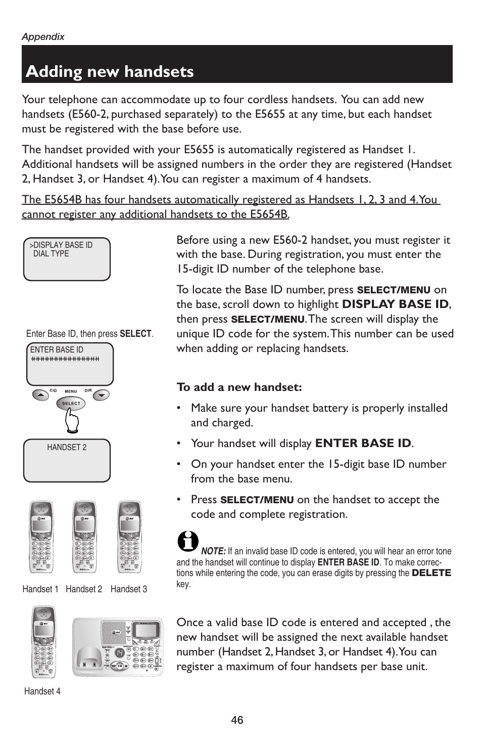 Adding new handsets | AT&T E5654B User Manual | Page 48 / 61