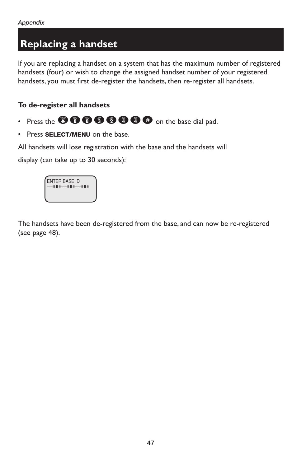 Replacing a handset | AT&T E5654B User Manual | Page 49 / 61