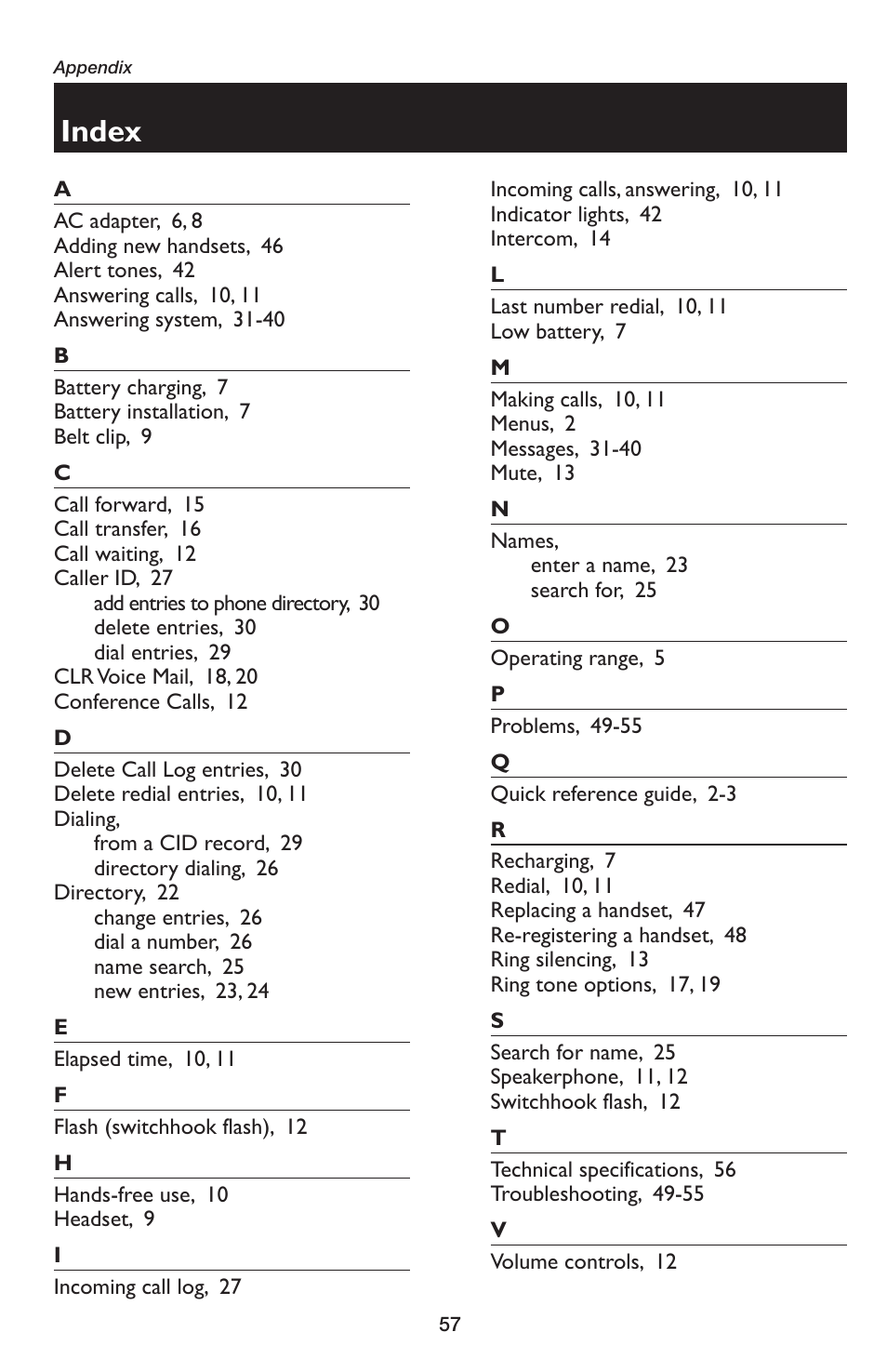 Index | AT&T E5654B User Manual | Page 59 / 61