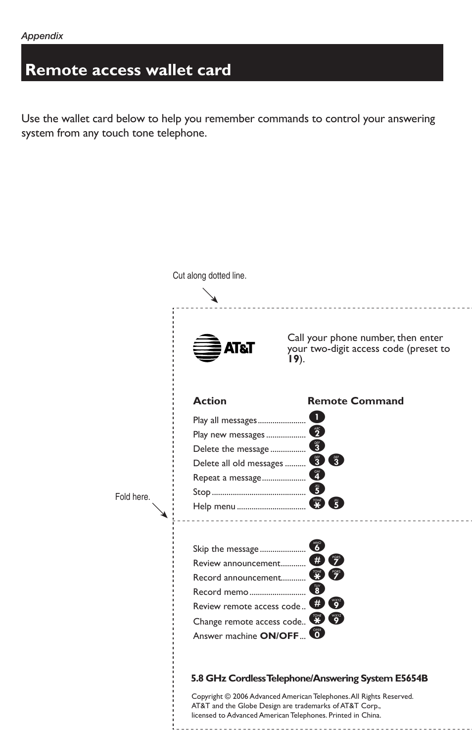 Remote access wallet card | AT&T E5654B User Manual | Page 60 / 61