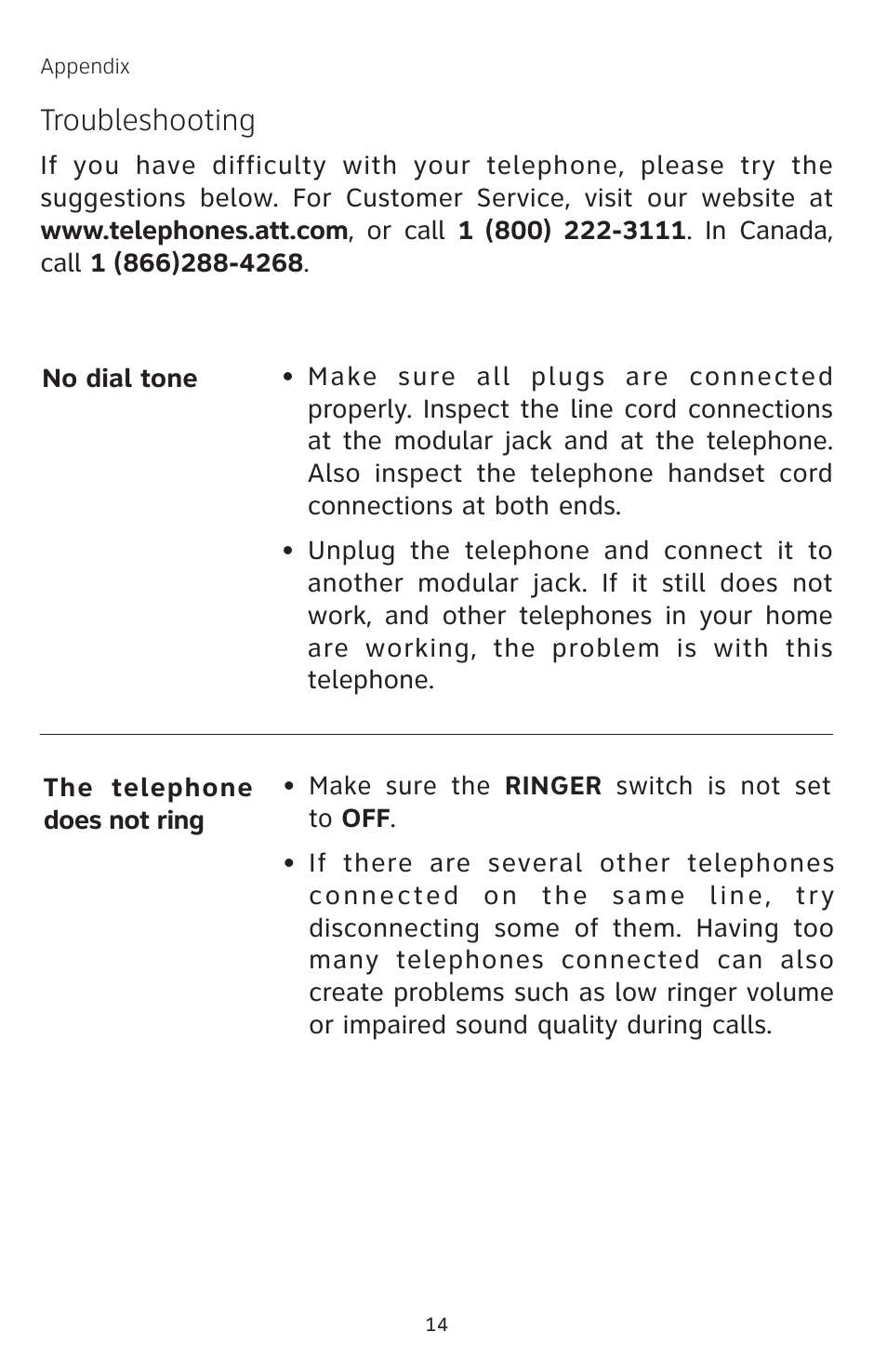 Troubleshooting | AT&T 929 User Manual | Page 16 / 20