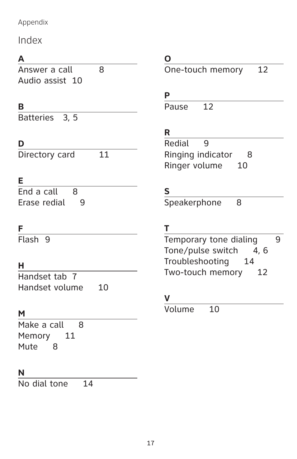 Index | AT&T 929 User Manual | Page 19 / 20
