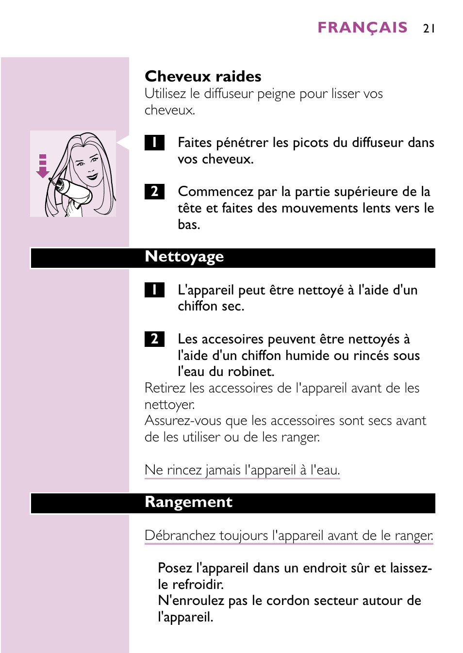 Philips Sèche-cheveux User Manual | Page 21 / 96