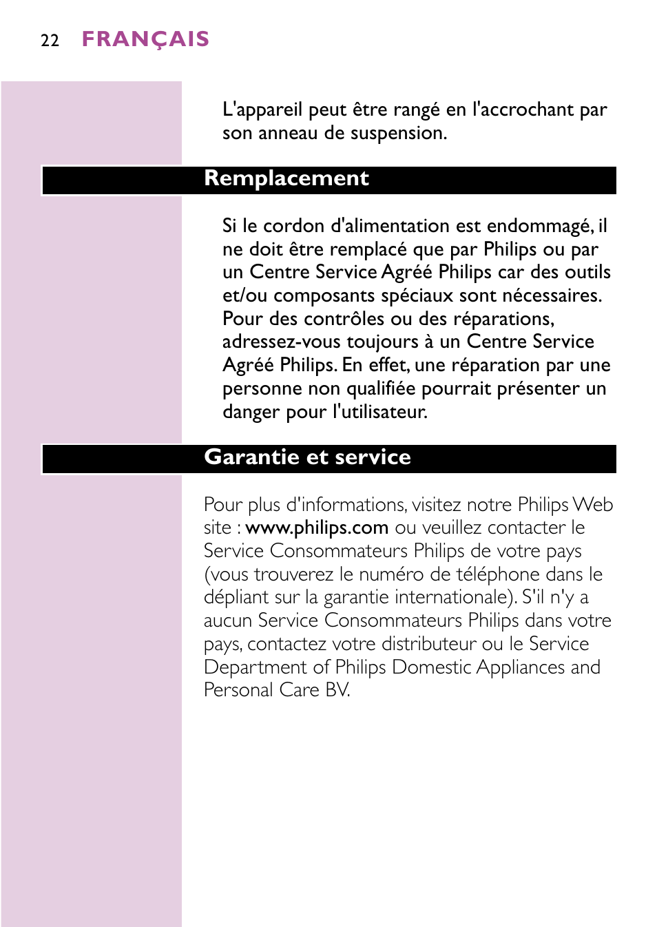 Philips Sèche-cheveux User Manual | Page 22 / 96