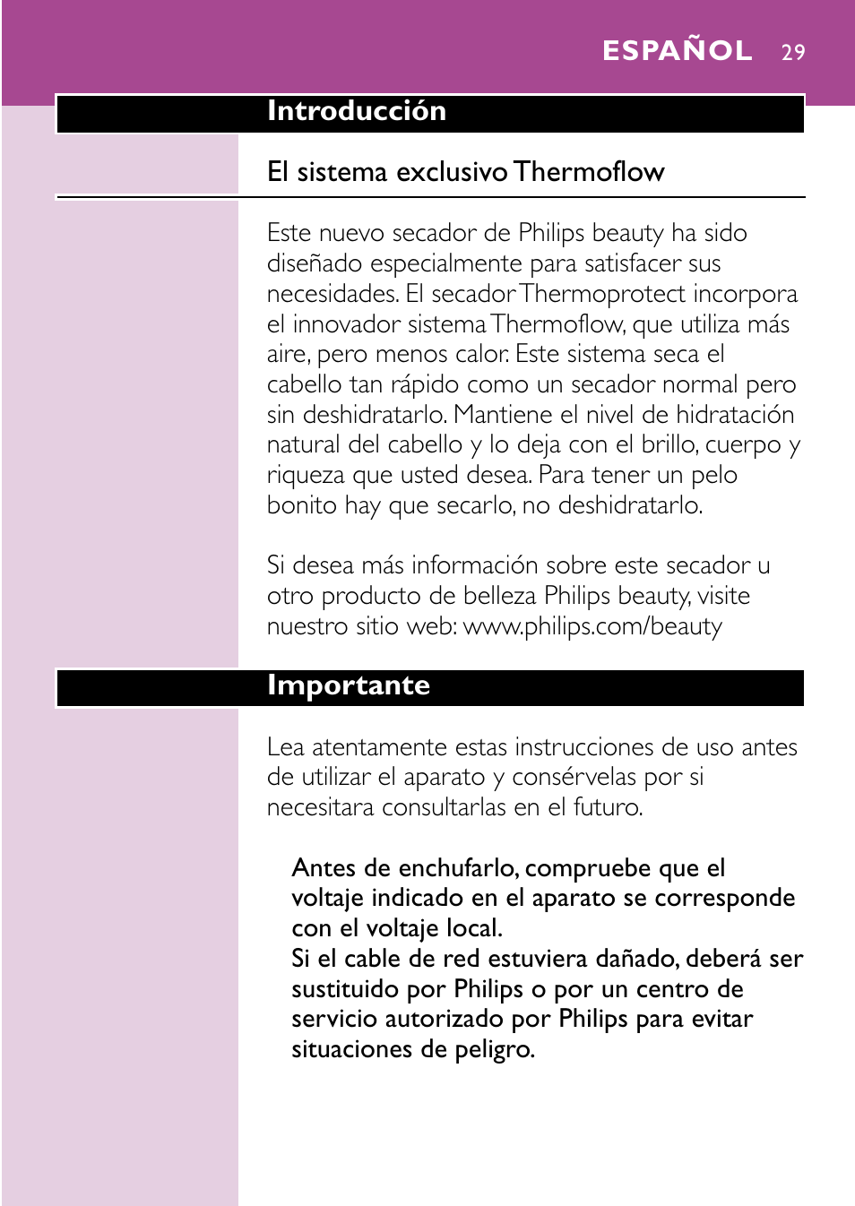 Español 29 | Philips Sèche-cheveux User Manual | Page 29 / 96