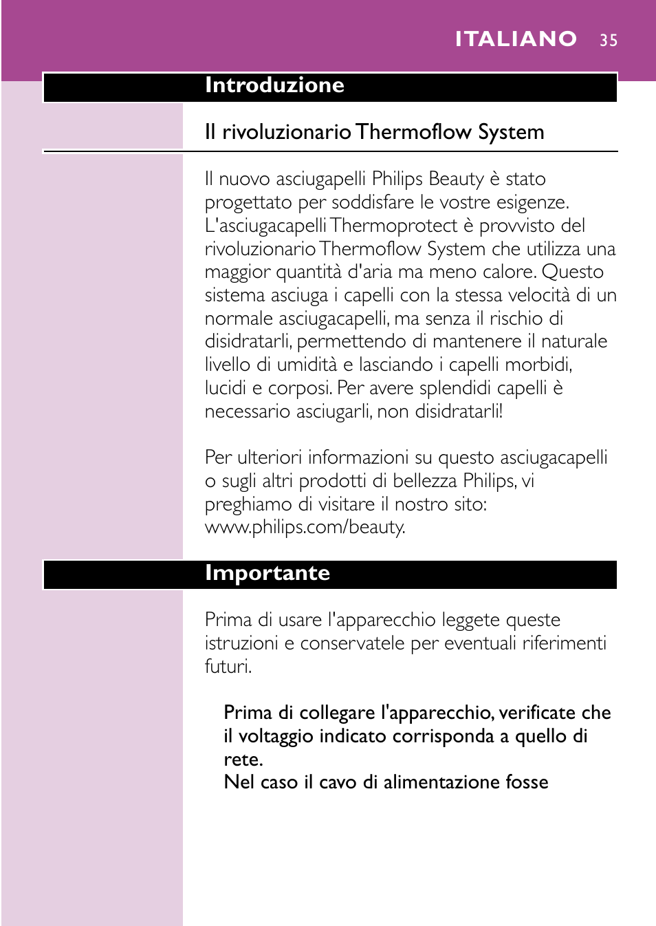 Italiano 35 | Philips Sèche-cheveux User Manual | Page 35 / 96