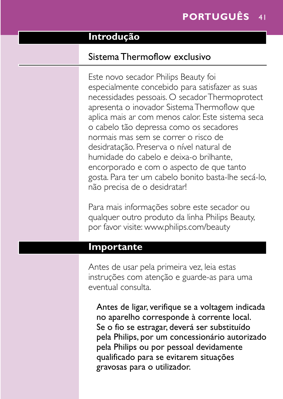 Português 41 | Philips Sèche-cheveux User Manual | Page 41 / 96