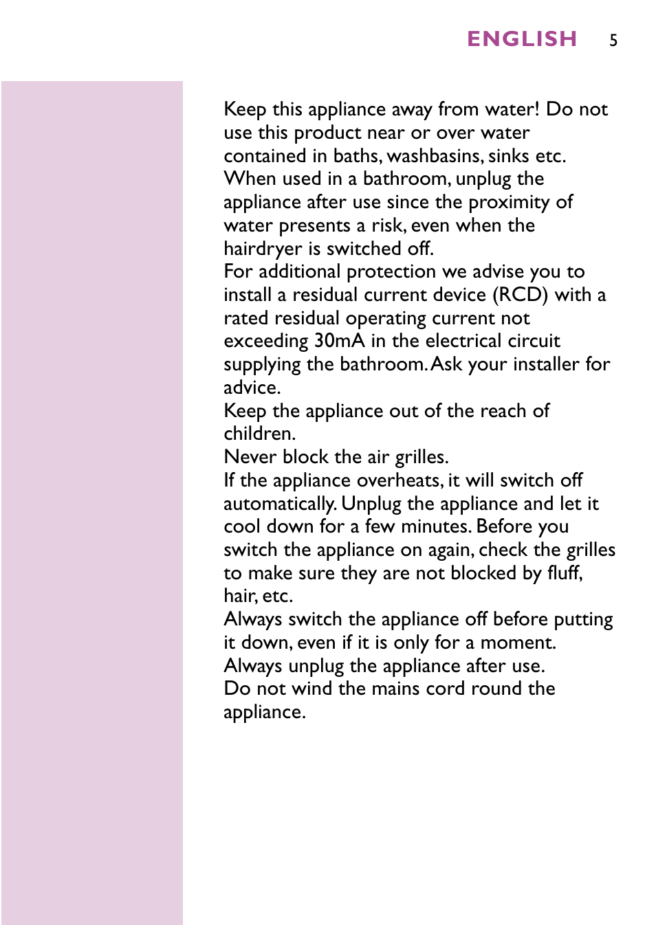 Philips Sèche-cheveux User Manual | Page 5 / 96