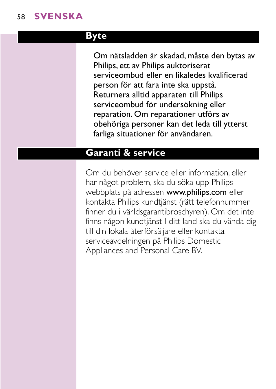 Philips Sèche-cheveux User Manual | Page 58 / 96