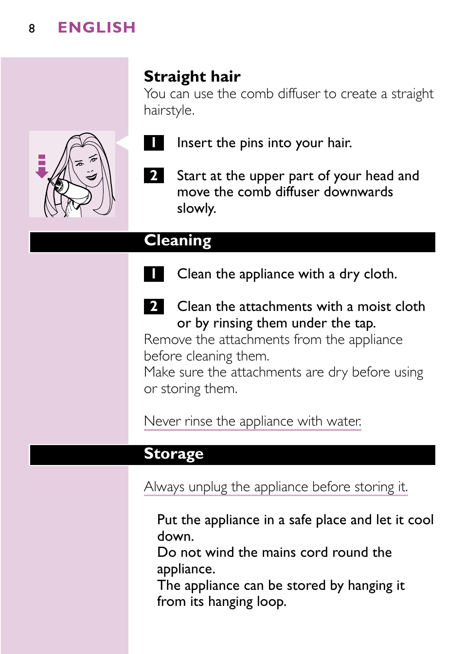 Philips Sèche-cheveux User Manual | Page 8 / 96