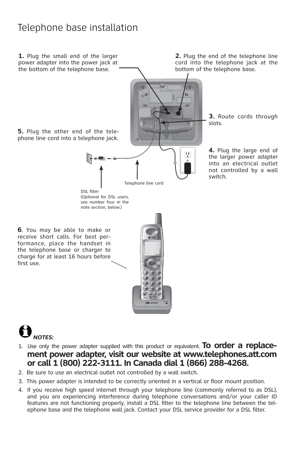 Telephone base installation | AT&T E5833B User Manual | Page 3 / 6