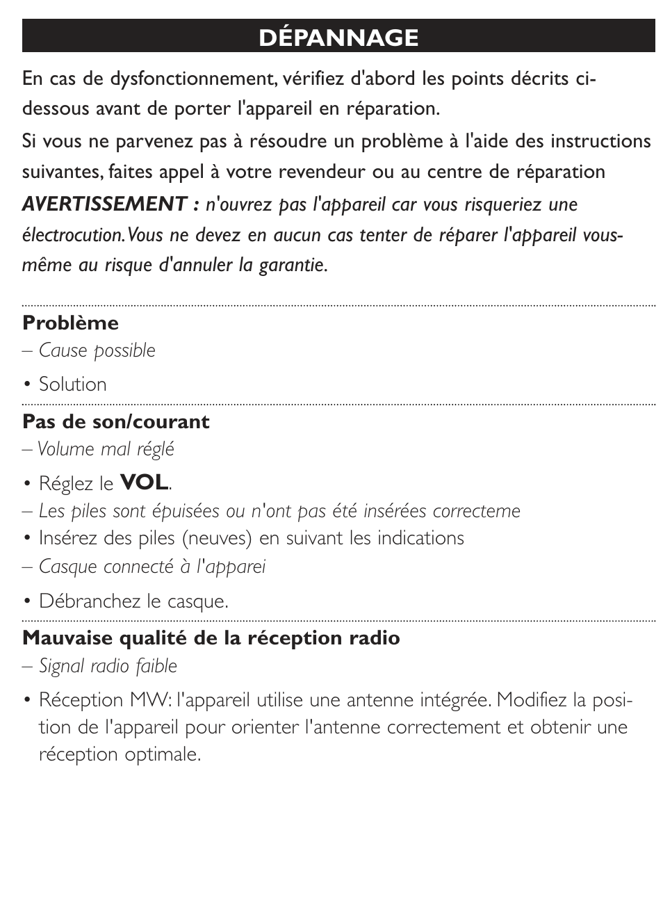 Français | Philips Radio portable User Manual | Page 6 / 10
