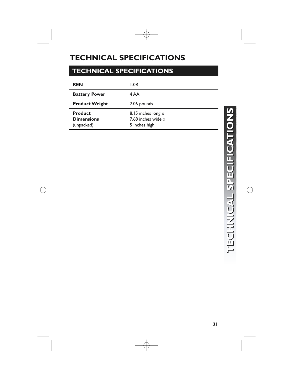 Technical specifications | AT&T 982 User Manual | Page 25 / 32