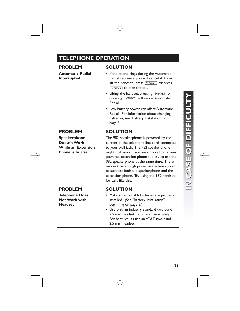 Telephone operation | AT&T 982 User Manual | Page 27 / 32