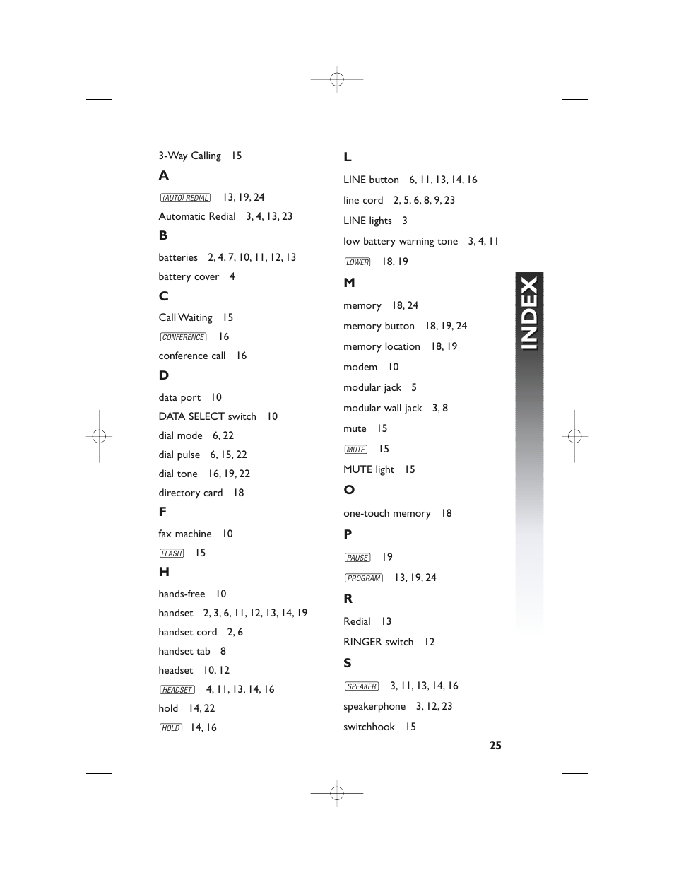 Index | AT&T 982 User Manual | Page 29 / 32