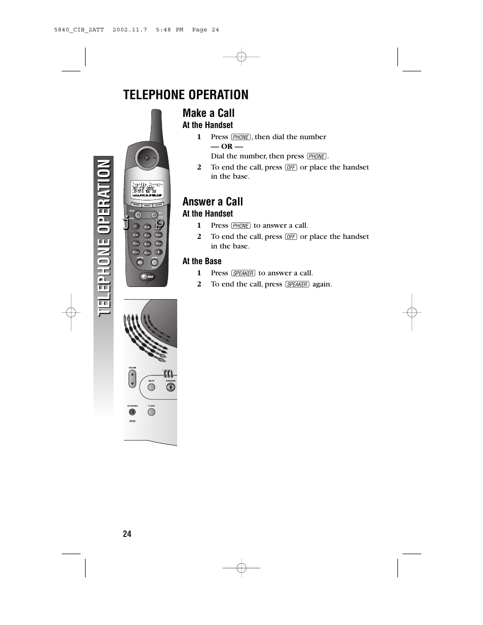 Telephone operation, Make a call, Answer a call | Telephone opera tion telephone opera tion | AT&T 5830 User Manual | Page 27 / 95