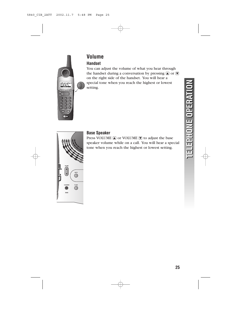 Volume, Telephone opera tion telephone opera tion | AT&T 5830 User Manual | Page 28 / 95