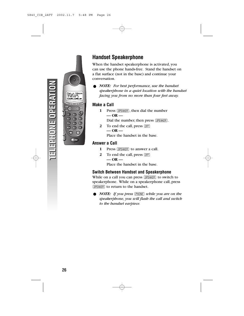 Handset speakerphone | AT&T 5830 User Manual | Page 29 / 95