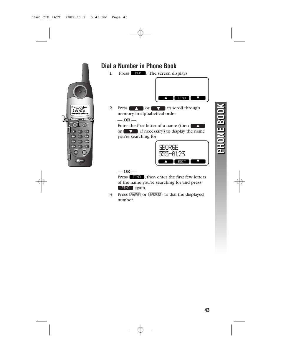 Dial a number in phone book, Phone book | AT&T 5830 User Manual | Page 46 / 95